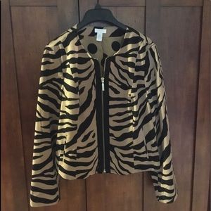 Chico’s Animal Print Jacket Size1 Gold zipper & pull